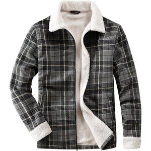 Women's Lined Gray Fleece Flannel Collar Trendy Vest Shirt Jackets Zip Closures